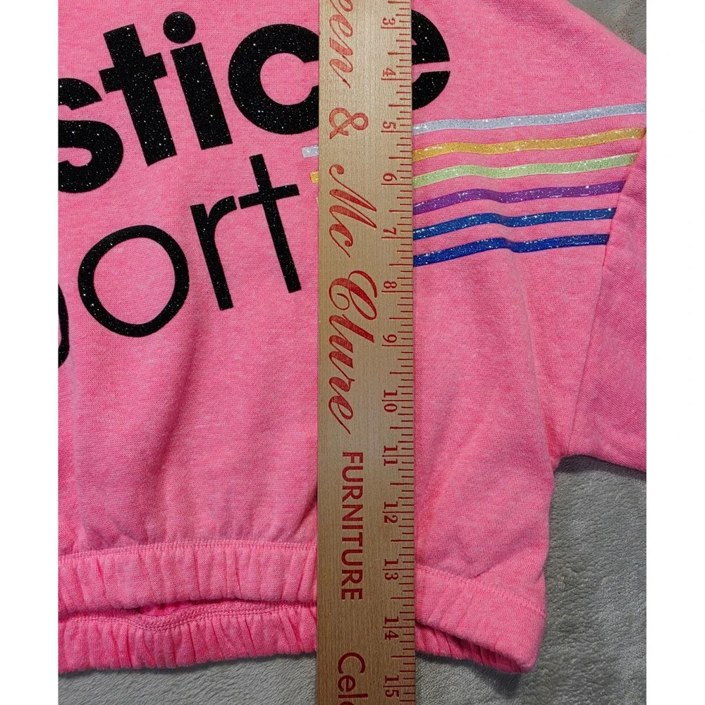 Justice Sport Girls Pink Glitter Rainbow Cropped Hoodie Sweatshirt XS 5/6